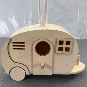Unfinished Wood Birdhouse Retro Camper Trailer Hanging Garden Decor 7x4